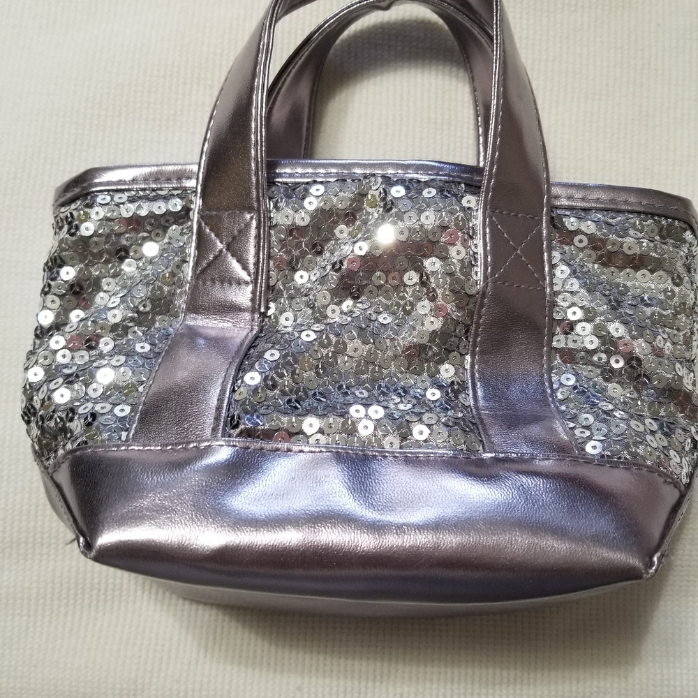 Sparkly Sequins Mini Tote Bag, Silver 6" x 9"